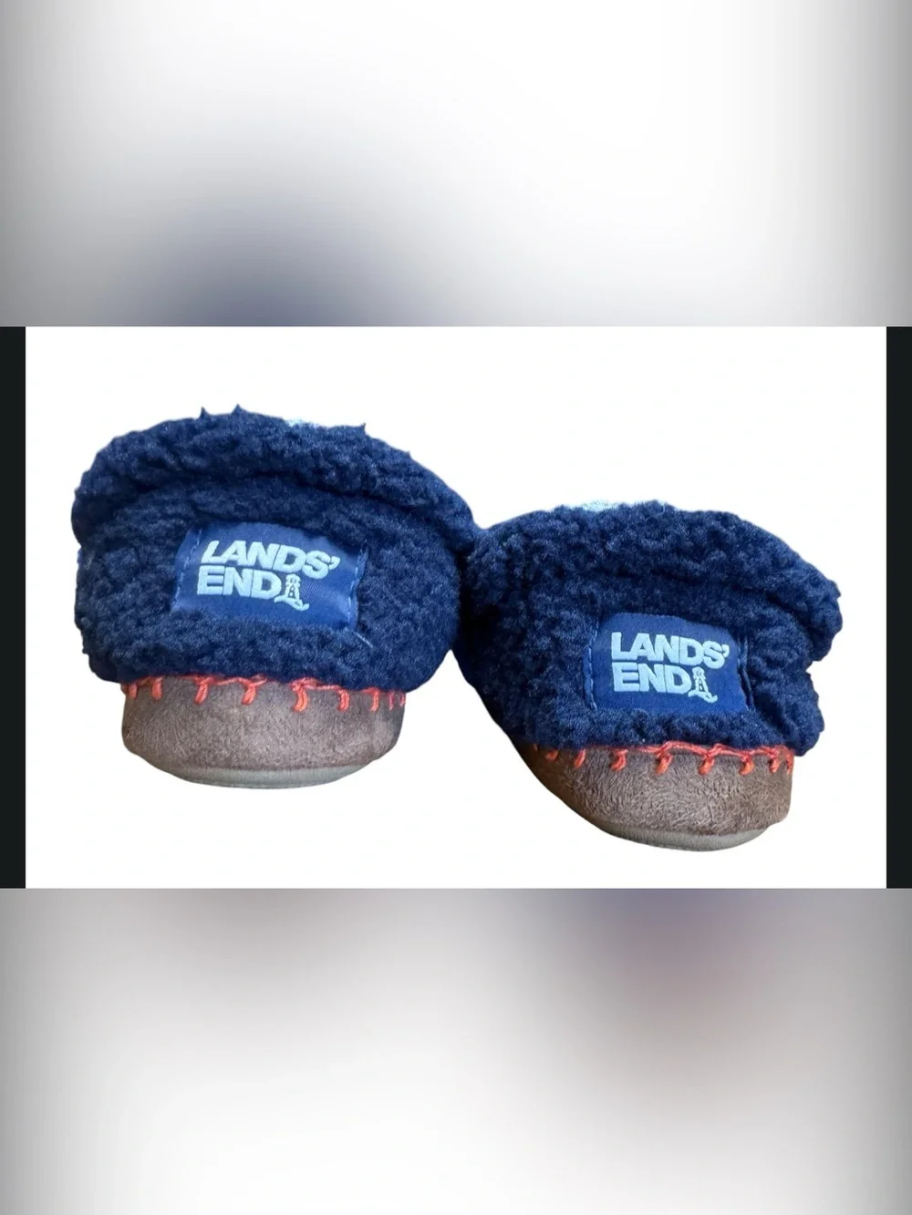 Like new! Lands End Size 13 Colorful Striped Fleece Slippers Faux Fur